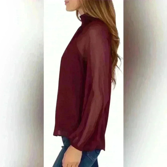 NWT Joie burgundy smocked blouse - Picture 3 of 8